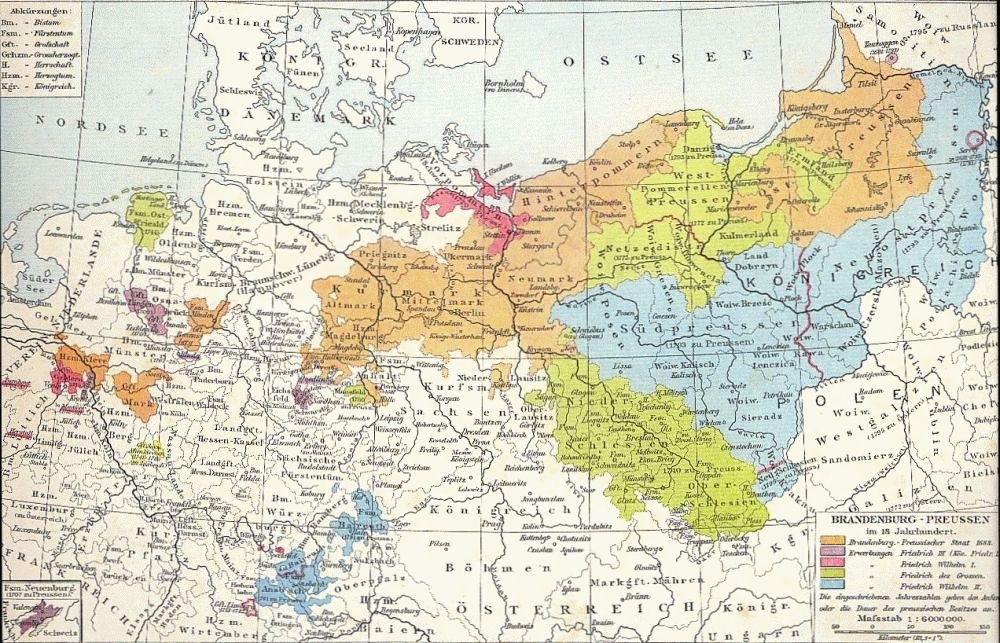 Karte aus dem 18. Jahrhundert der Gebiete von Preußen