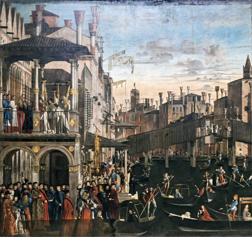 Wirtschaft und Handel im Mittelalter in Venedig an der Rialtobrücke